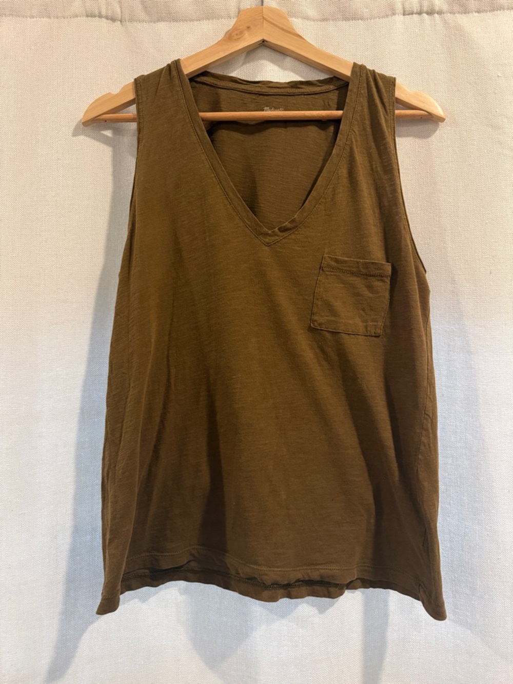 Madewell V-Neck Pocket Tank Top - Olive Green/Brown
